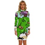 Parrot Hat Cartoon Captain Long Sleeve Shirt Collar Bodycon Dress