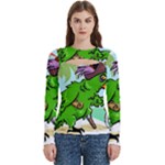 Parrot Hat Cartoon Captain Women s Cut Out Long Sleeve T-Shirt