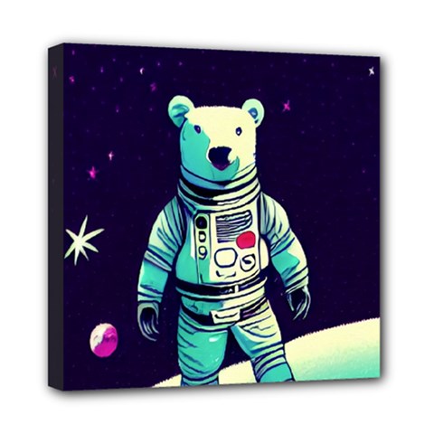 Bear Astronaut Futuristic Mini Canvas 8  x 8  (Stretched) from ArtsNow.com