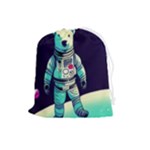 Bear Astronaut Futuristic Drawstring Pouch (Large)