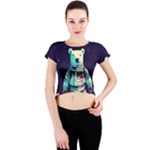 Bear Astronaut Futuristic Crew Neck Crop Top