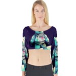 Bear Astronaut Futuristic Long Sleeve Crop Top