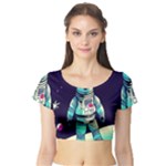 Bear Astronaut Futuristic Short Sleeve Crop Top