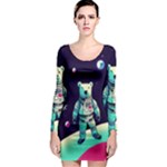 Bear Astronaut Futuristic Long Sleeve Bodycon Dress