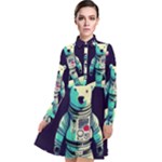 Bear Astronaut Futuristic Long Sleeve Chiffon Shirt Dress