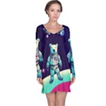 Bear Astronaut Futuristic Long Sleeve Nightdress