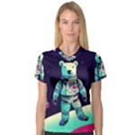 Bear Astronaut Futuristic V-Neck Sport Mesh T-Shirt