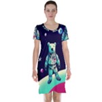 Bear Astronaut Futuristic Short Sleeve Nightdress