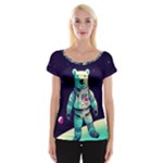Bear Astronaut Futuristic Cap Sleeve Top