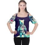 Bear Astronaut Futuristic Cutout Shoulder T-Shirt