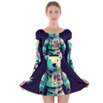 Bear Astronaut Futuristic Long Sleeve Skater Dress