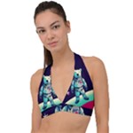 Bear Astronaut Futuristic Halter Plunge Bikini Top