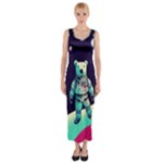 Bear Astronaut Futuristic Fitted Maxi Dress