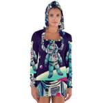 Bear Astronaut Futuristic Long Sleeve Hooded T-shirt