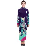 Bear Astronaut Futuristic Turtleneck Maxi Dress