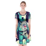 Bear Astronaut Futuristic Short Sleeve V-neck Flare Dress