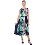 Bear Astronaut Futuristic Midi Tie-Back Chiffon Dress