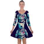 Bear Astronaut Futuristic Quarter Sleeve Skater Dress