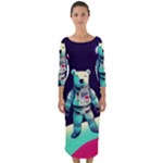 Bear Astronaut Futuristic Quarter Sleeve Midi Bodycon Dress