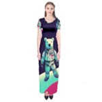 Bear Astronaut Futuristic Short Sleeve Maxi Dress