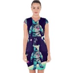 Bear Astronaut Futuristic Capsleeve Drawstring Dress 