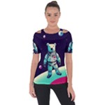 Bear Astronaut Futuristic Shoulder Cut Out Short Sleeve Top