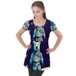 Bear Astronaut Futuristic Puff Sleeve Tunic Top