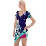 Bear Astronaut Futuristic Short Sleeve Asymmetric Mini Dress