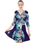 Bear Astronaut Futuristic Quarter Sleeve Front Wrap Dress