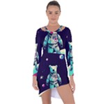 Bear Astronaut Futuristic Asymmetric Cut-Out Shift Dress