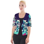 Bear Astronaut Futuristic Cropped Button Cardigan