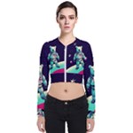 Bear Astronaut Futuristic Long Sleeve Zip Up Bomber Jacket