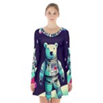 Bear Astronaut Futuristic Long Sleeve Velvet V-neck Dress
