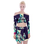 Bear Astronaut Futuristic Off Shoulder Top with Mini Skirt Set
