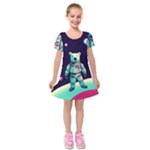 Bear Astronaut Futuristic Kids  Short Sleeve Velvet Dress