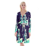 Bear Astronaut Futuristic Long Sleeve Velvet Front Wrap Dress