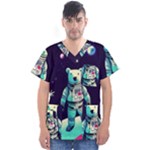 Bear Astronaut Futuristic Men s V-Neck Scrub Top