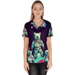 Bear Astronaut Futuristic Women s V-Neck Scrub Top