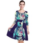 Bear Astronaut Futuristic Quarter Sleeve Waist Band Dress