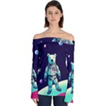 Bear Astronaut Futuristic Off Shoulder Long Sleeve Top