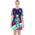 Bear Astronaut Futuristic Sixties Short Sleeve Mini Dress