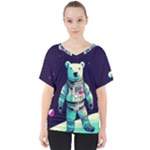 Bear Astronaut Futuristic V-Neck Dolman Drape Top