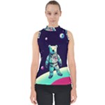 Bear Astronaut Futuristic Mock Neck Shell Top