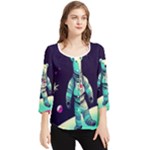 Bear Astronaut Futuristic Chiffon Quarter Sleeve Blouse