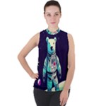Bear Astronaut Futuristic Mock Neck Chiffon Sleeveless Top