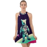Bear Astronaut Futuristic Halter Tie Back Chiffon Dress