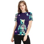 Bear Astronaut Futuristic Women s Short Sleeve Rash Guard