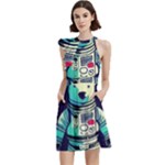 Bear Astronaut Futuristic Cocktail Party Halter Sleeveless Dress With Pockets