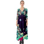 Bear Astronaut Futuristic Button Up Boho Maxi Dress
