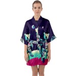 Bear Astronaut Futuristic Half Sleeve Satin Kimono 